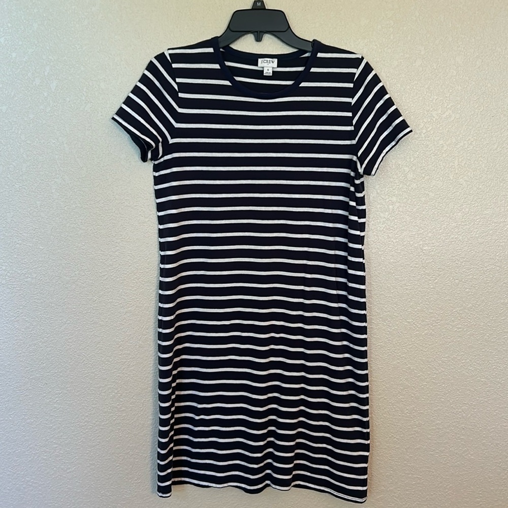 Women’s J Crew tshirt dress size small. This is navy and white stripes.